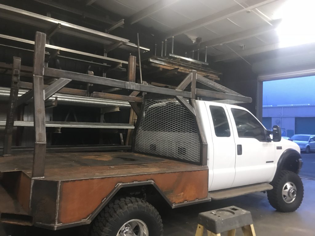 Custom truck rack on flatbed truck